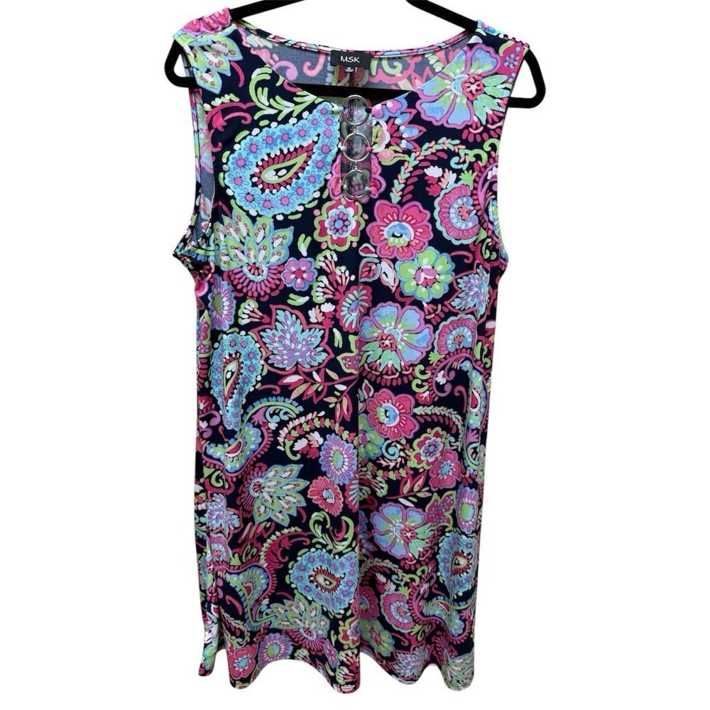 MSK Floral Paisley Sleeveless Dress with Chain Detail.Multicolor.Womens. Sz XL